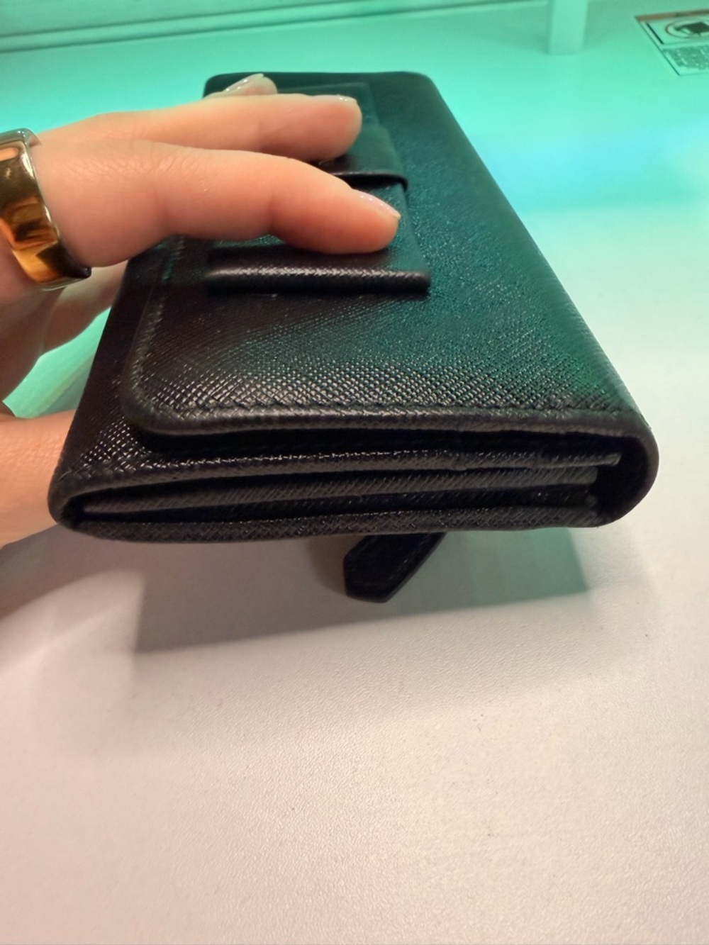 Prada Black Saffiano Leather Bow Wallet with Gold Logo - Picture 8 of 8
